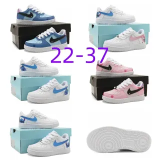 Nike Air Force 1 White Blue Low-Top Perforated Toe Lifestyle Sneakers