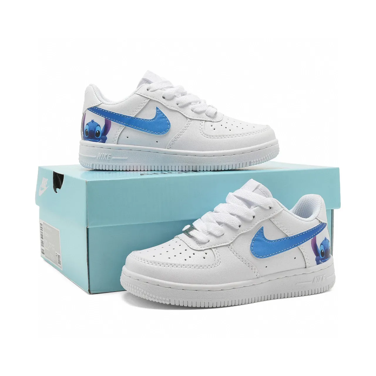 Nike Air Force 1 White Blue Low-Top Perforated Toe Lifestyle Sneakers 3