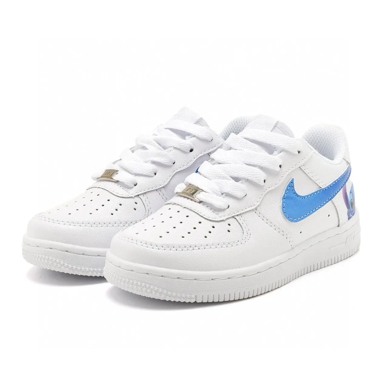 Nike Air Force 1 White Blue Low-Top Perforated Toe Lifestyle Sneakers 9
