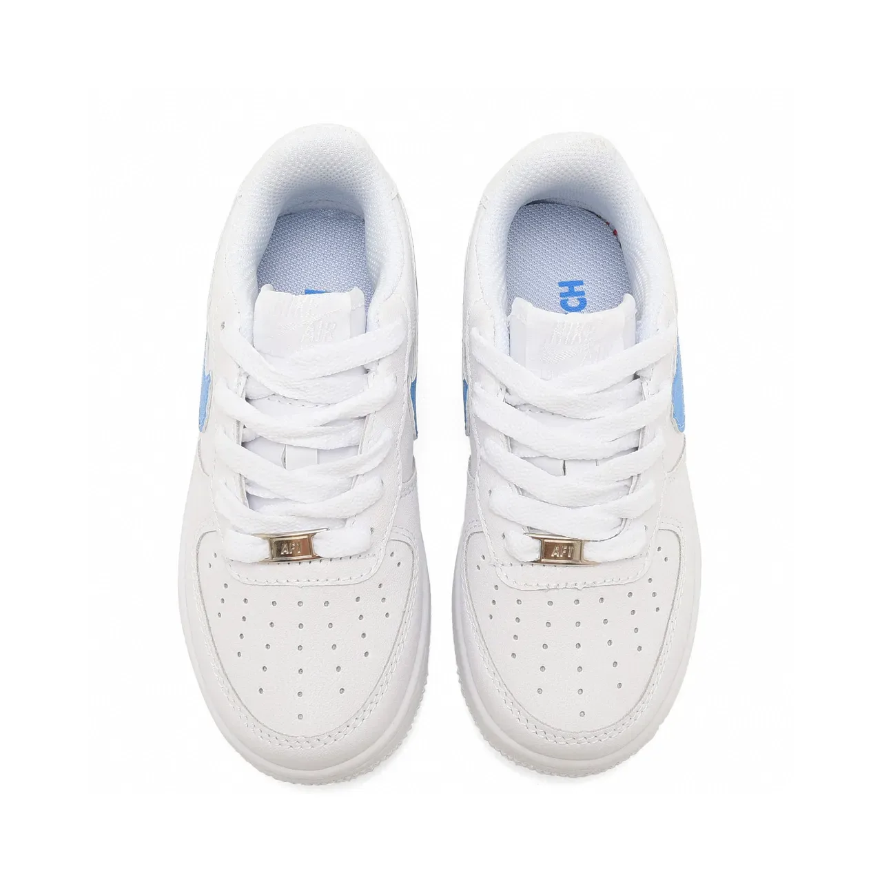 Nike Air Force 1 White Blue Low-Top Perforated Toe Lifestyle Sneakers 24