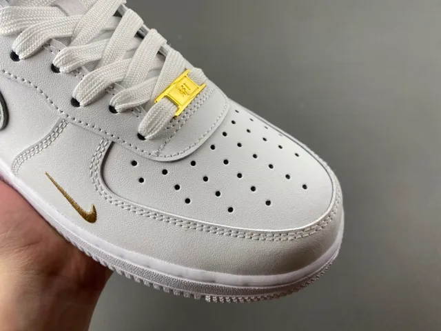 Nike Air Force 1 White Gold Low-Top Leather Upper Lifestyle Sneakers 2
