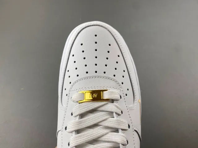 Nike Air Force 1 White Gold Low-Top Leather Upper Lifestyle Sneakers 5