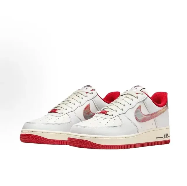 Nike Air Force 1 White Red Iridescent Swoosh Lifestyle Sneakers 2