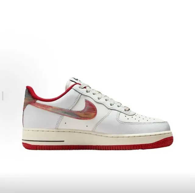 Nike Air Force 1 White Red Iridescent Swoosh Lifestyle Sneakers 3