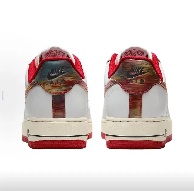 Nike Air Force 1 White Red Iridescent Swoosh Lifestyle Sneakers 5