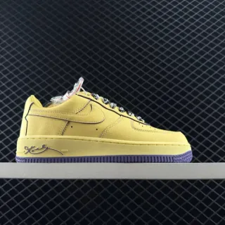 Nike Air Force 1 पीला बैंगनी लो-टॉप चमड़े की उपरी जीवन शैली जूते