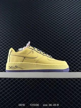 Nike Air Force 1 Yellow Purple Low-Top Leather Upper Lifestyle Sneakers 2
