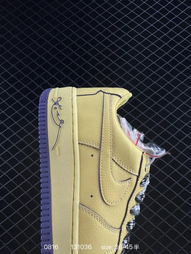 Nike Air Force 1 Yellow Purple Low-Top Leather Upper Lifestyle Sneakers 5