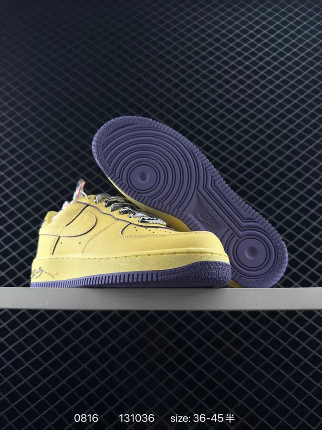 Nike Air Force 1 Yellow Purple Low-Top Leather Upper Lifestyle Sneakers 6