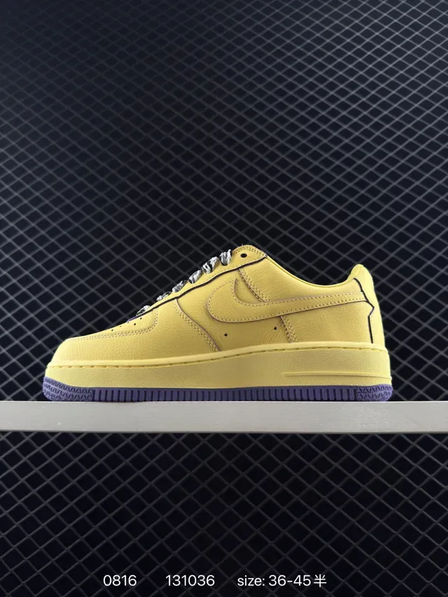 Nike Air Force 1 Yellow Purple Low-Top Leather Upper Lifestyle Sneakers 7