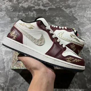 Nike Air Jordan 1 Burgundy White Low-Top Leather And Textile Upper Lifestyle Sneakers