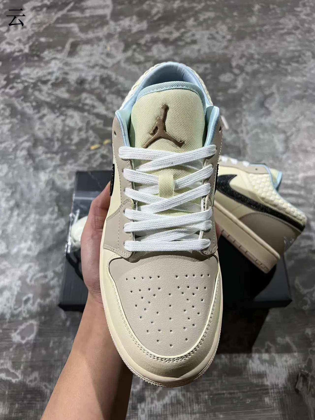 Nike Air Jordan 1 Low Beige Black Woven Heel Lifestyle Sneakers 3
