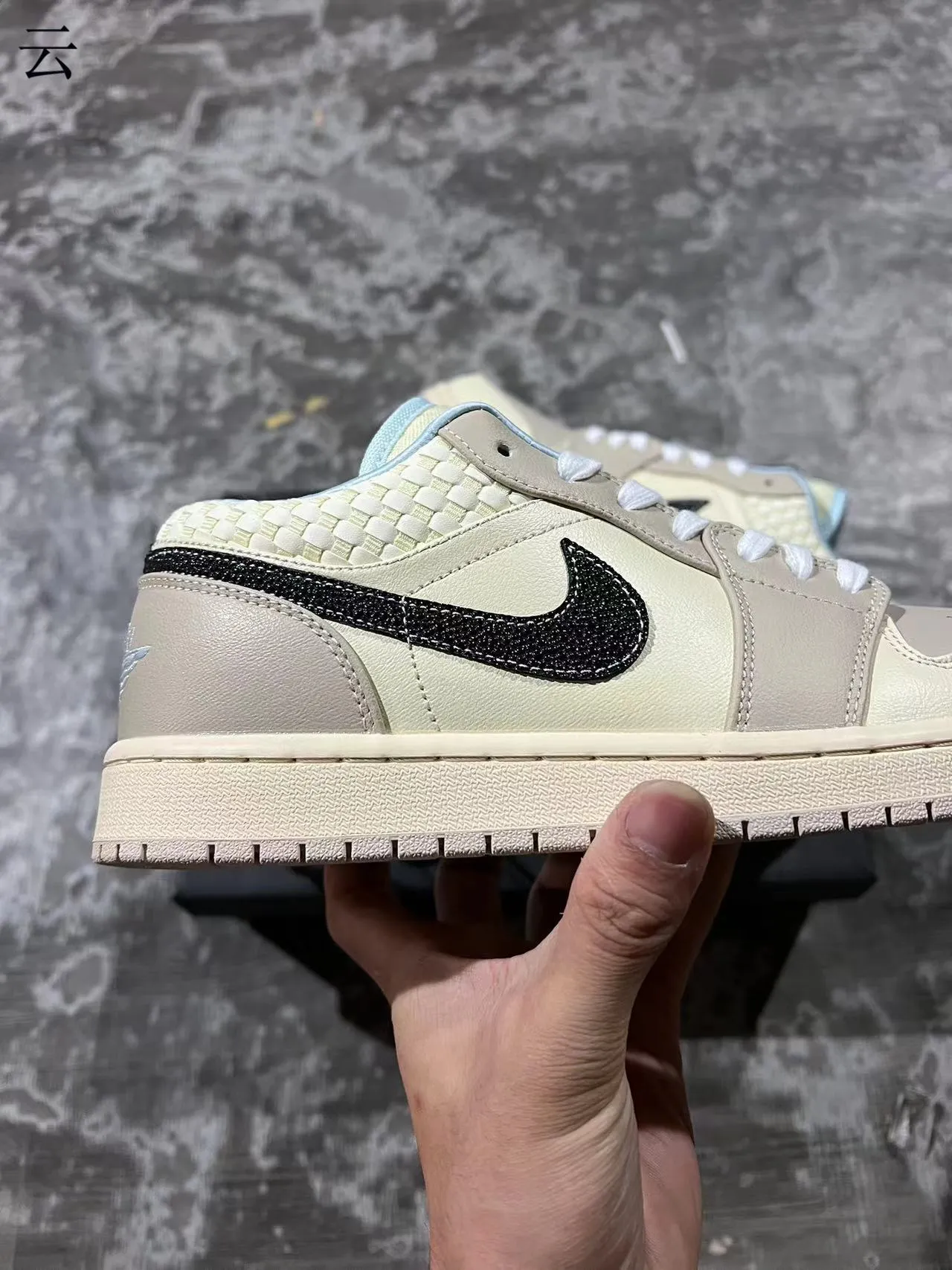 Nike Air Jordan 1 Low Beige Black Woven Heel Lifestyle Sneakers 7