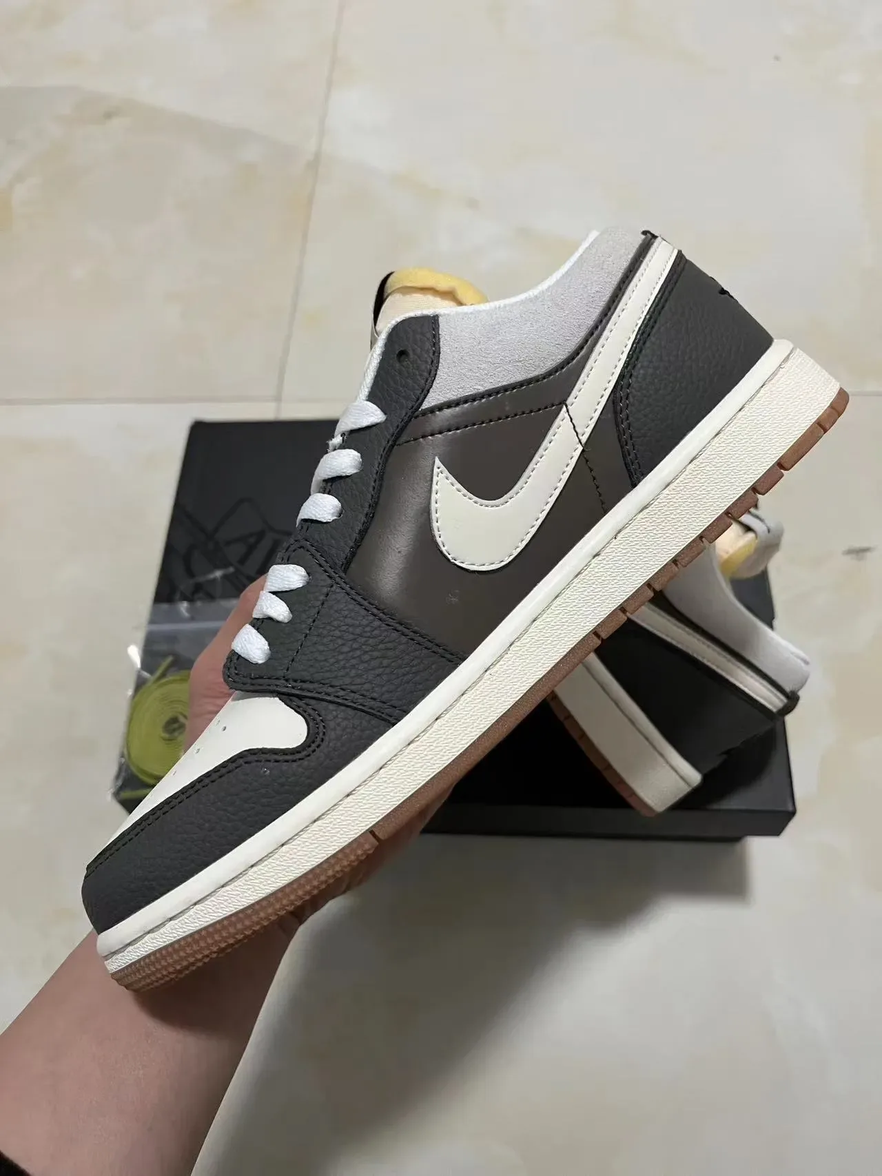 Nike Air Jordan 1 Low Black Gray Gum Lifestyle Sneakers 5