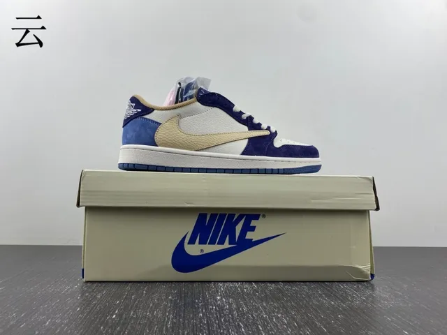 Nike Air Jordan 1 Low Blue Beige White Lifestyle Sneakers 4