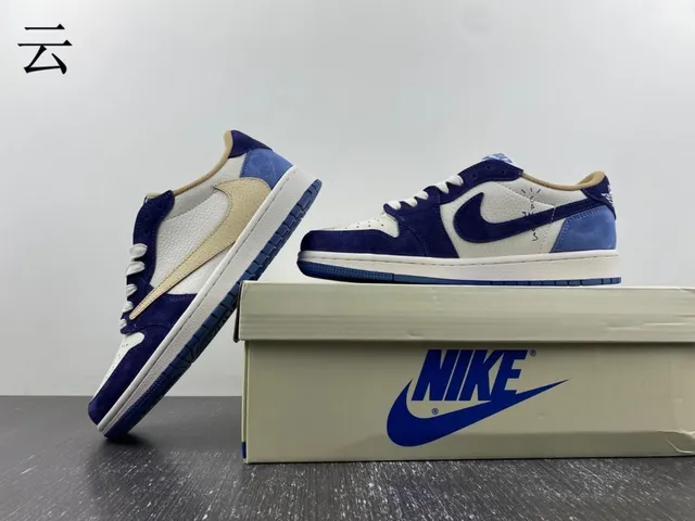 Nike Air Jordan 1 Low Blue Beige White Lifestyle Sneakers 5