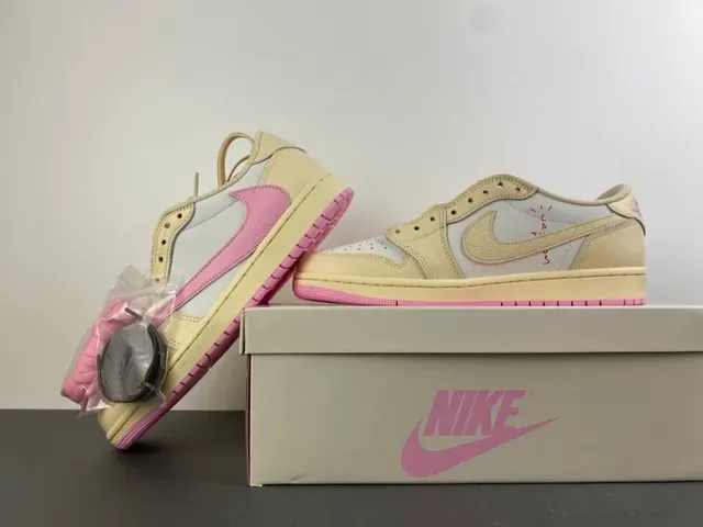 Nike Air Jordan 1 Low Cream White Pink Lifestyle Sneakers 15