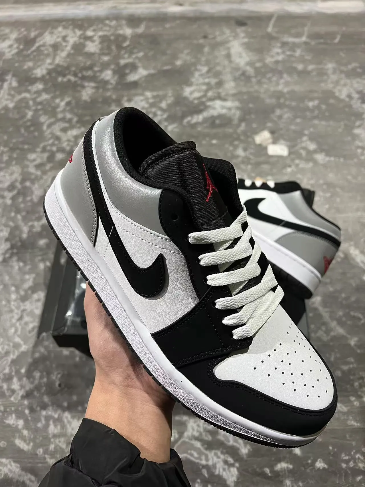 Nike Air Jordan 1 Low Metallic Silver Black White Lifestyle Sneakers 2