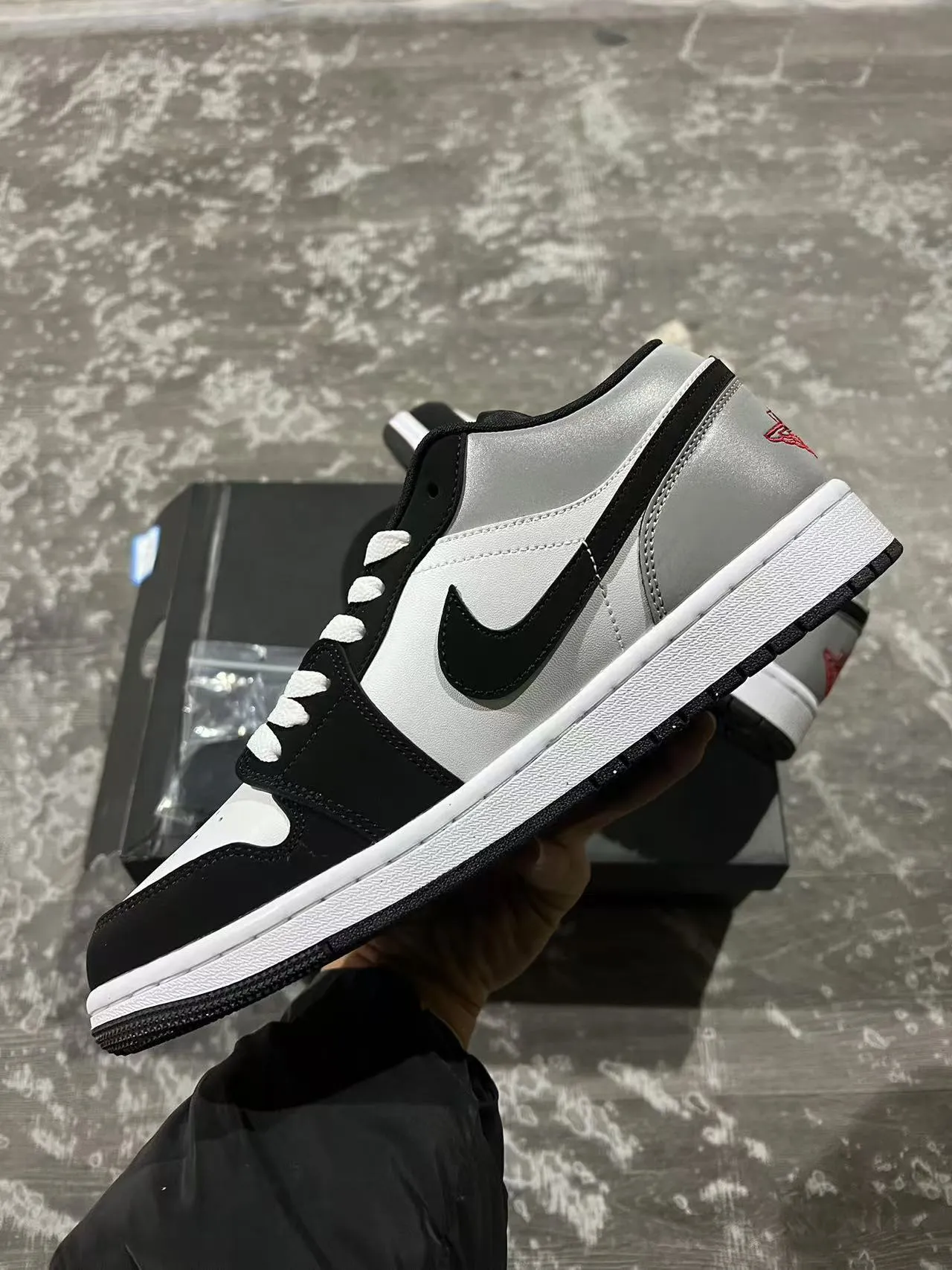 Nike Air Jordan 1 Low Metallic Silver Black White Lifestyle Sneakers 5