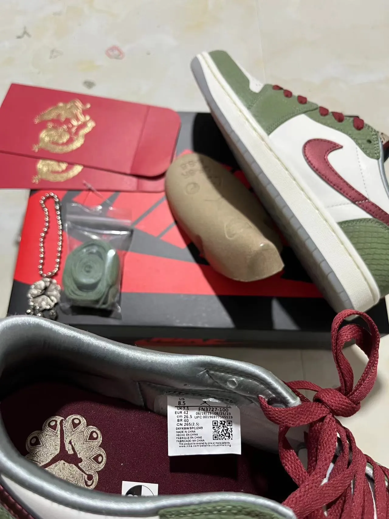 Nike Air Jordan 1 Low Olive Green Red Croc-Embossed Lifestyle Sneakers 9