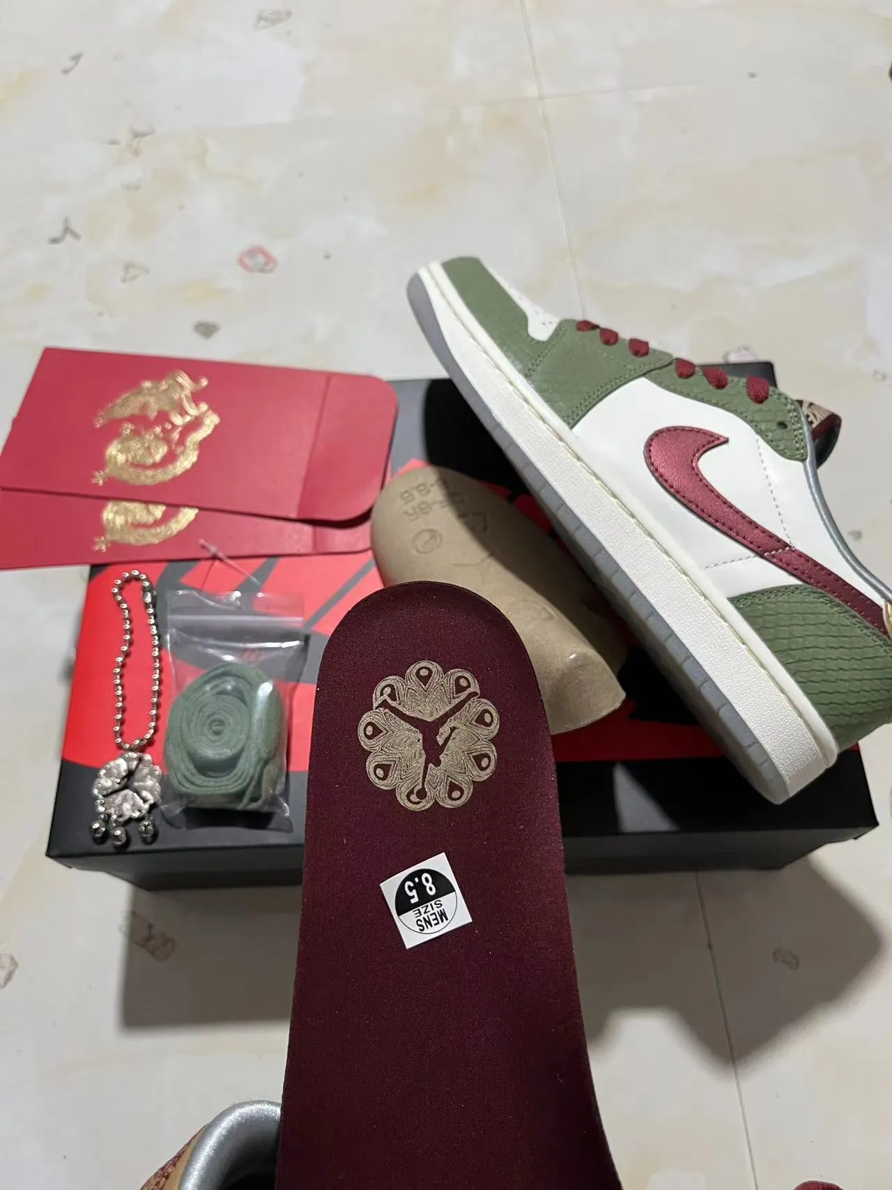 Nike Air Jordan 1 Low Olive Green Red Croc-Embossed Lifestyle Sneakers 10