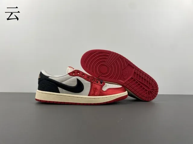 Nike Air Jordan 1 Low Red Black White Lifestyle Sneakers 2