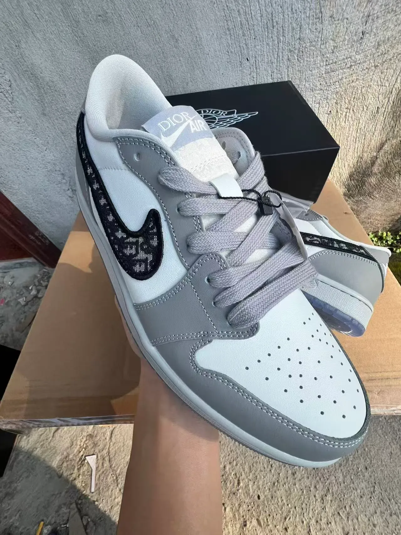 Nike Air Jordan 1 Low White Gray Black Monogram Lifestyle Sneakers 2