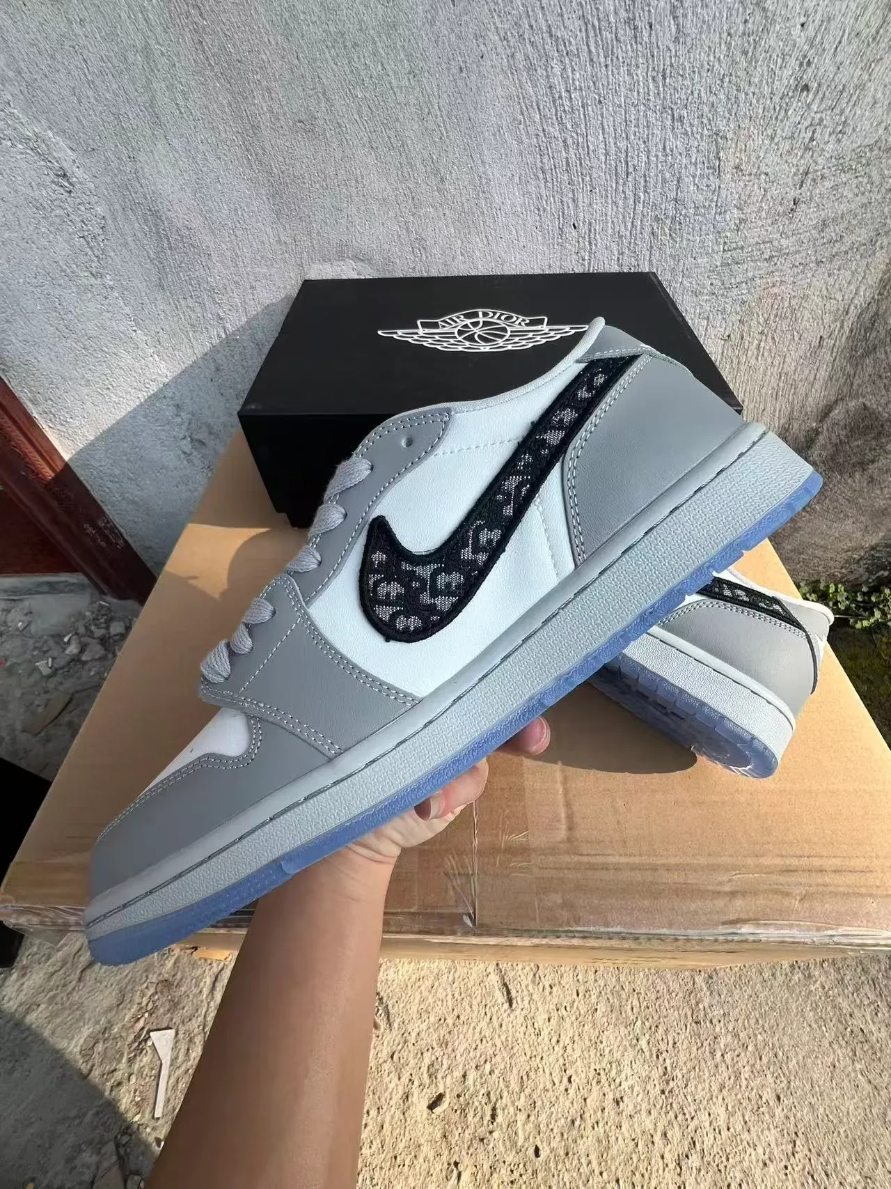 Nike Air Jordan 1 Low White Gray Black Monogram Lifestyle Sneakers 5