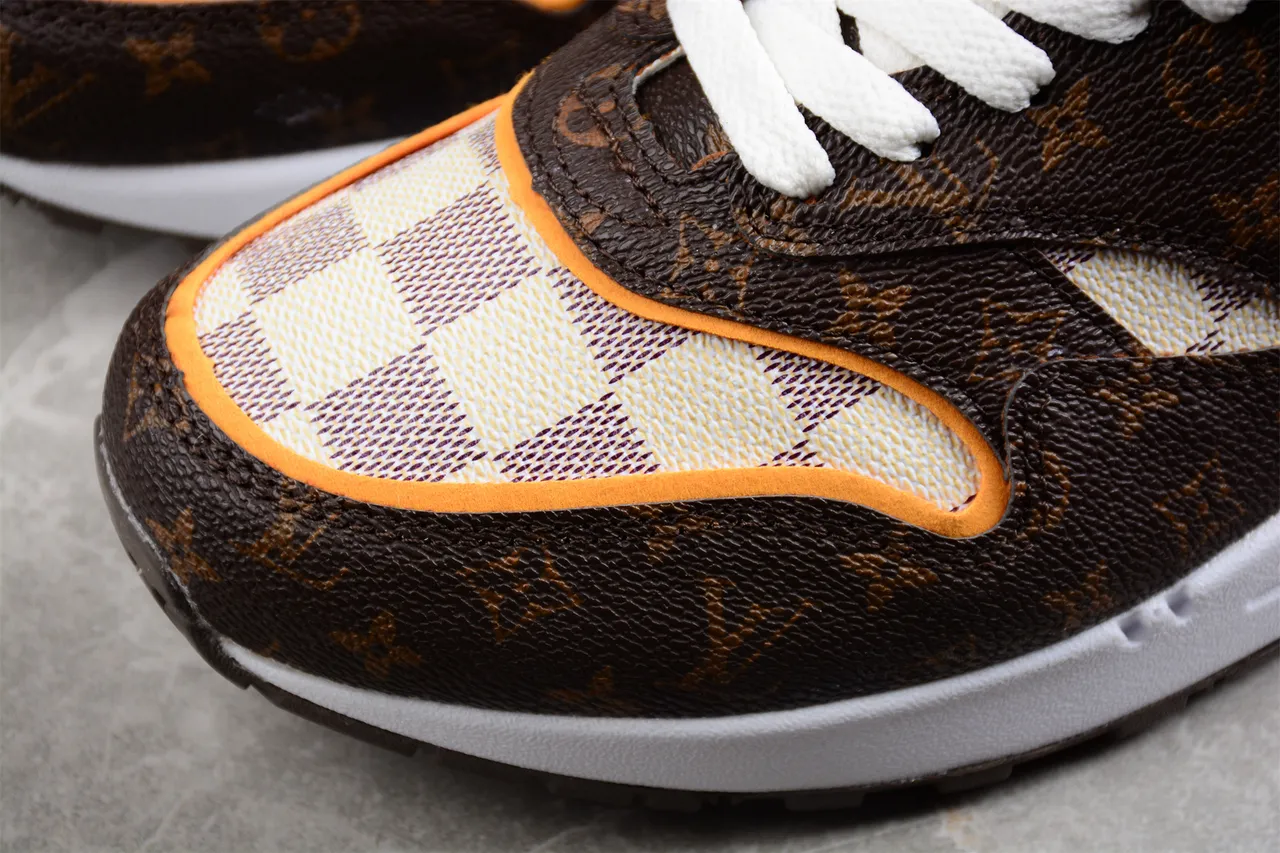 Nike Air Max 1 Brown Monogram and Checkerboard Lifestyle Sneakers 6