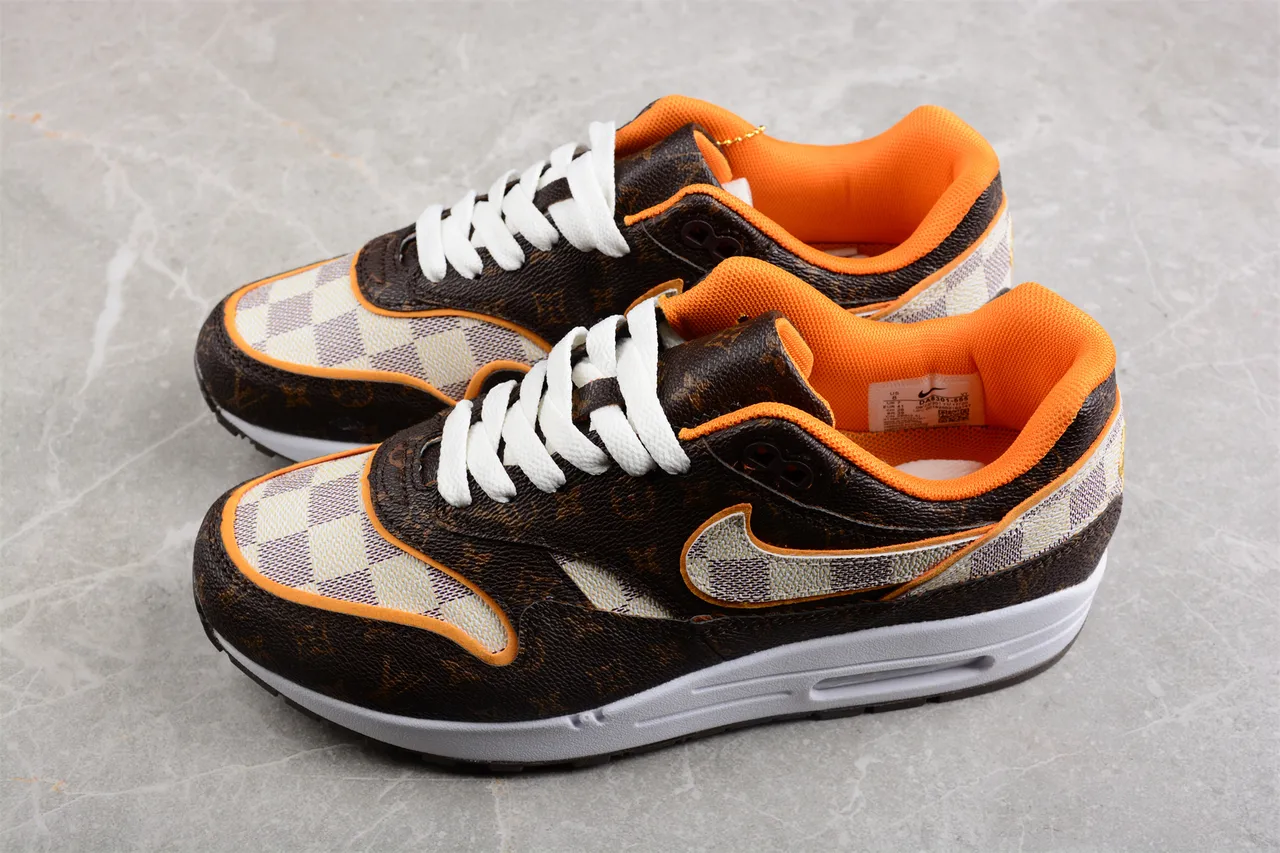 Nike Air Max 1 Brown Monogram and Checkerboard Lifestyle Sneakers 7