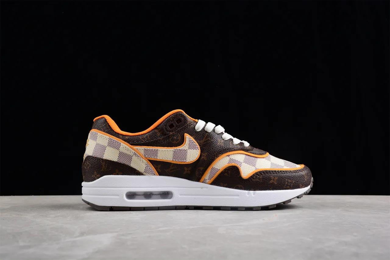 Nike Air Max 1 Brown Monogram and Checkerboard Lifestyle Sneakers 9