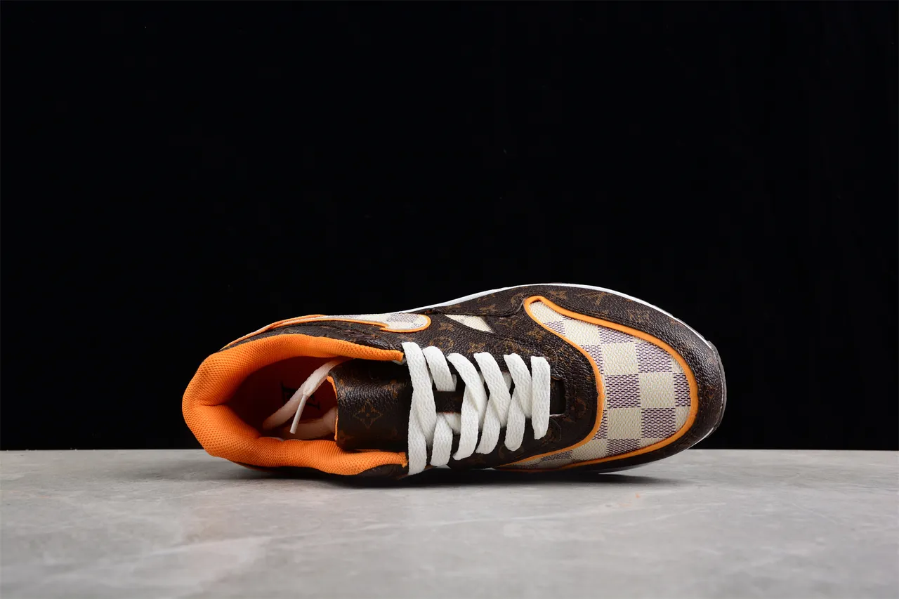 Nike Air Max 1 Brown Monogram and Checkerboard Lifestyle Sneakers 10