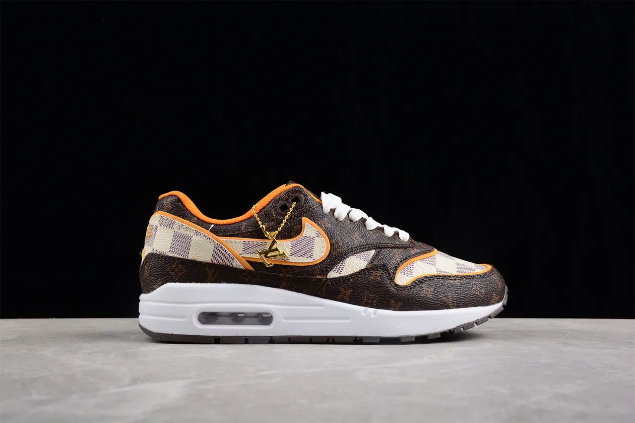 Nike Air Max 1 Brown Monogram and Checkerboard Lifestyle Sneakers 12