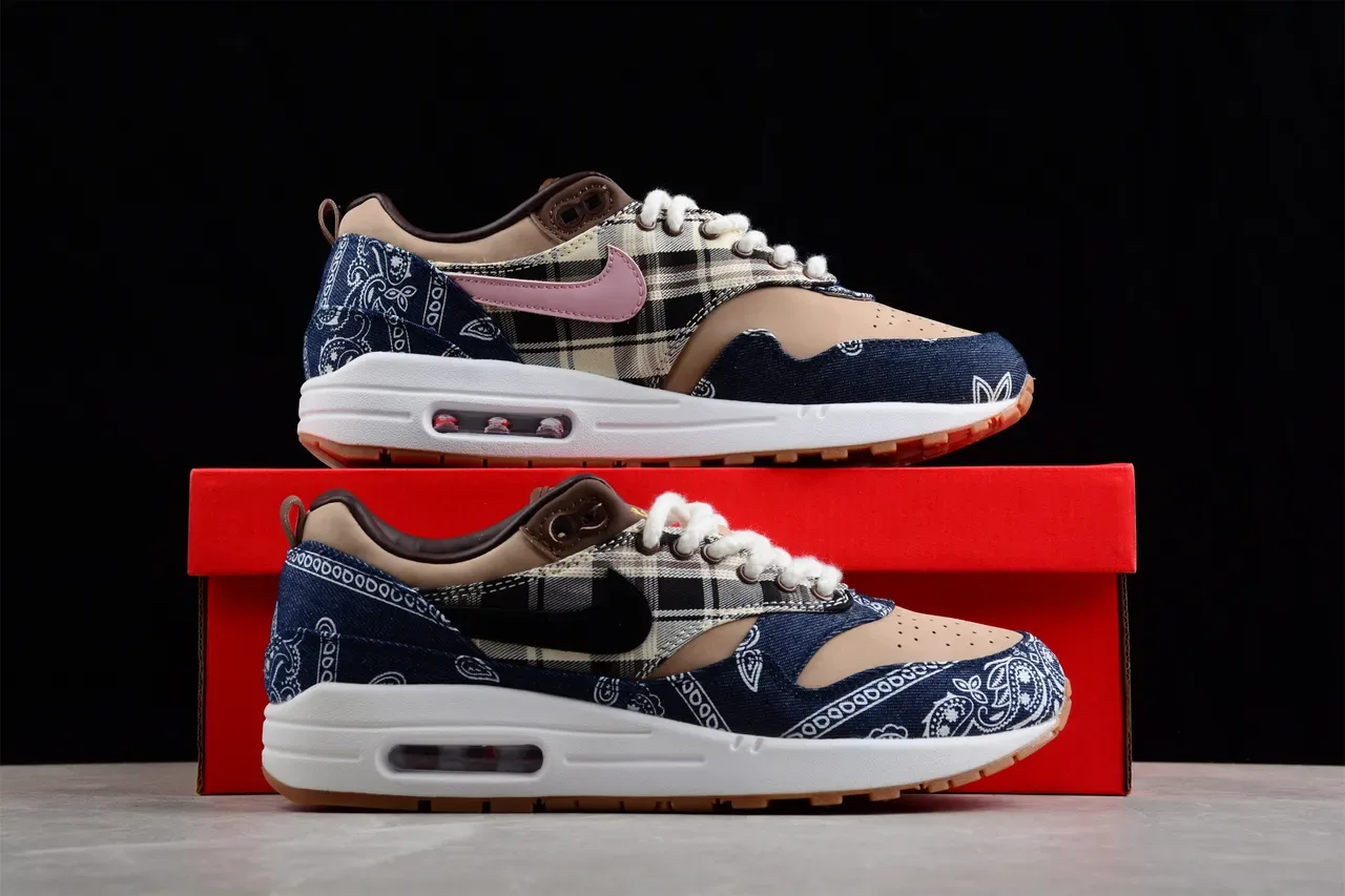 Nike Air Max 1 Denim Bandana Plaid Lifestyle Sneakers 10
