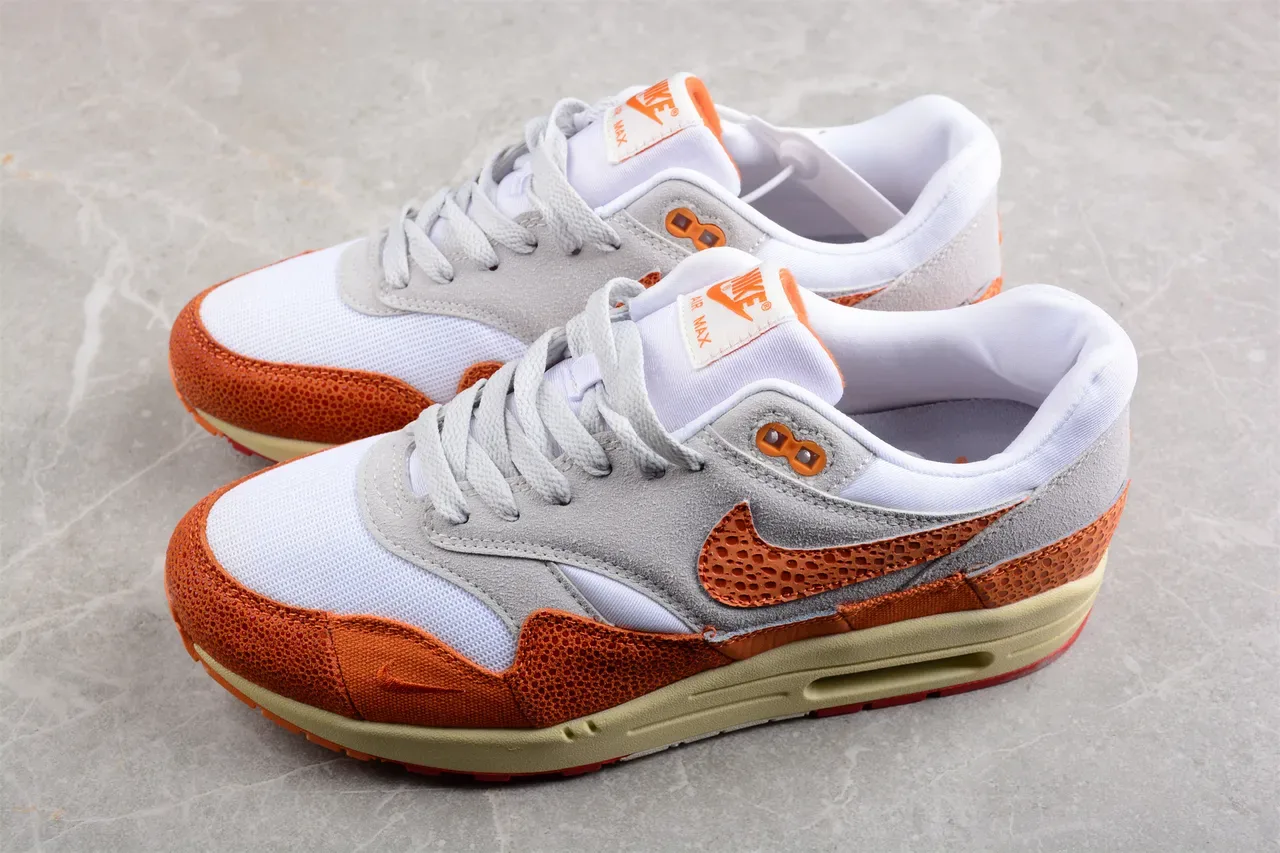 Nike Air Max 1 Orange Perforated Gray White Lifestyle Sneakers 5