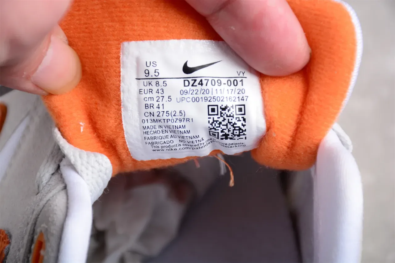 Nike Air Max 1 Orange Perforated Gray White Lifestyle Sneakers 14