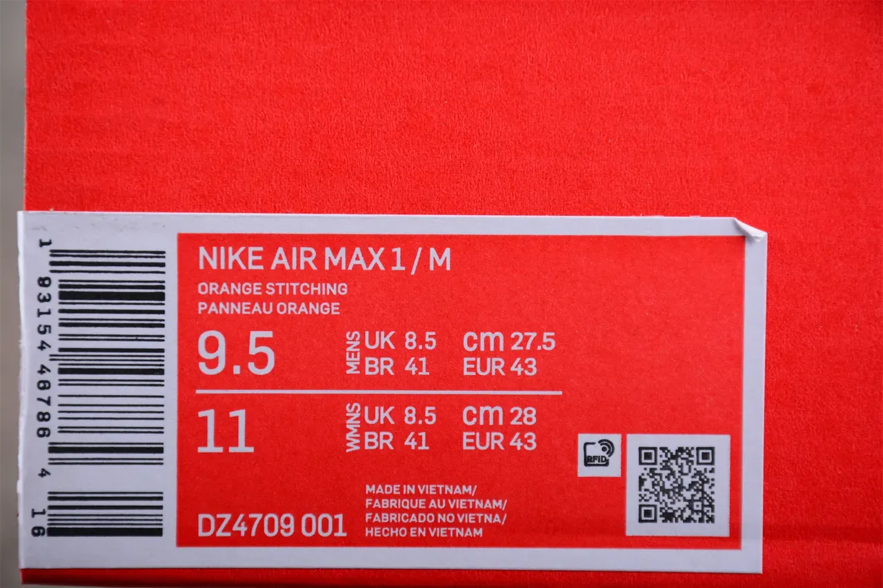 Nike Air Max 1 Orange Perforated Gray White Lifestyle Sneakers 15