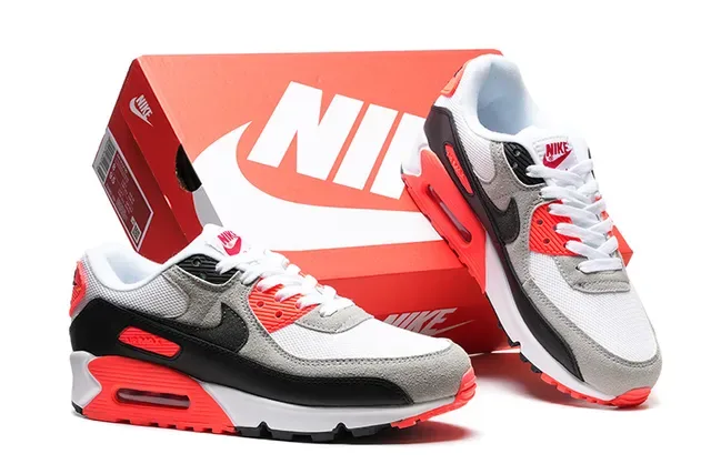 Nike Air Max 90 White Gray Black Hyper Crimson Lifestyle Sneakers 2