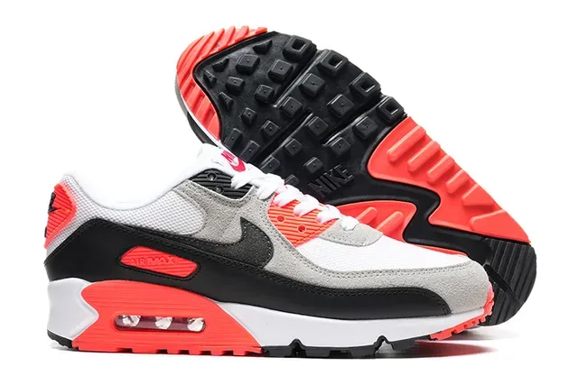 Nike Air Max 90 White Gray Black Hyper Crimson Lifestyle Sneakers 3