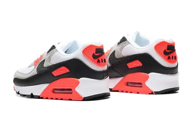 Nike Air Max 90 White Gray Black Hyper Crimson Lifestyle Sneakers 4