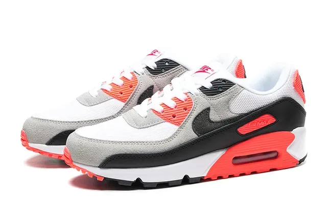 Nike Air Max 90 White Gray Black Hyper Crimson Lifestyle Sneakers 5
