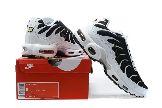 Nike Air Max Plus Black and White Lifestyle Sneakers 8