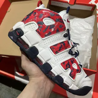 Nike Air More Uptempo Red Navy Camo Basketball Shoes