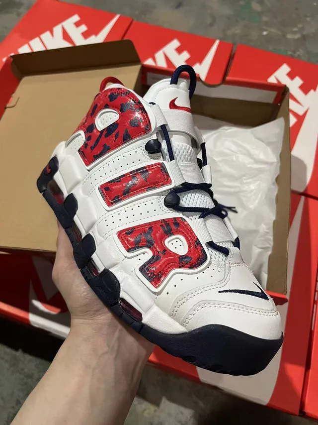 Nike Air More Uptempo Vermelho Marinho Camuflado Tênis de Basquete 2