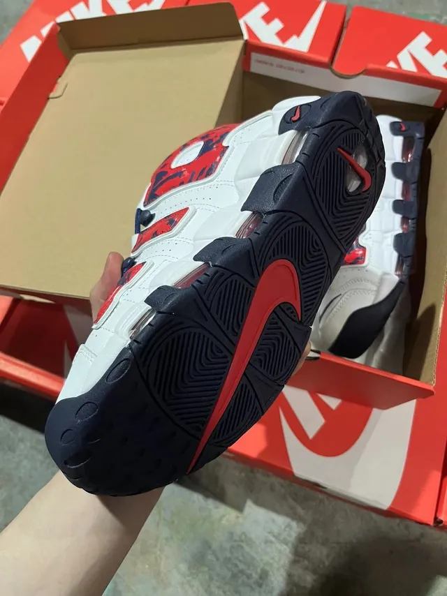 Nike Air More Uptempo Vermelho Marinho Camuflado Tênis de Basquete 4