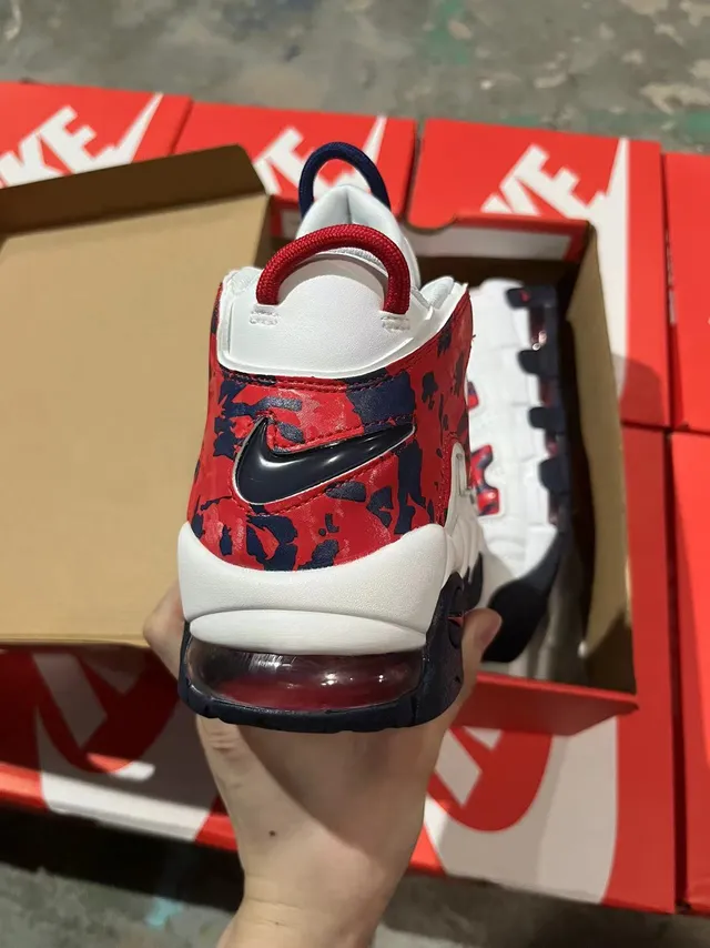 Nike Air More Uptempo Vermelho Marinho Camuflado Tênis de Basquete 5
