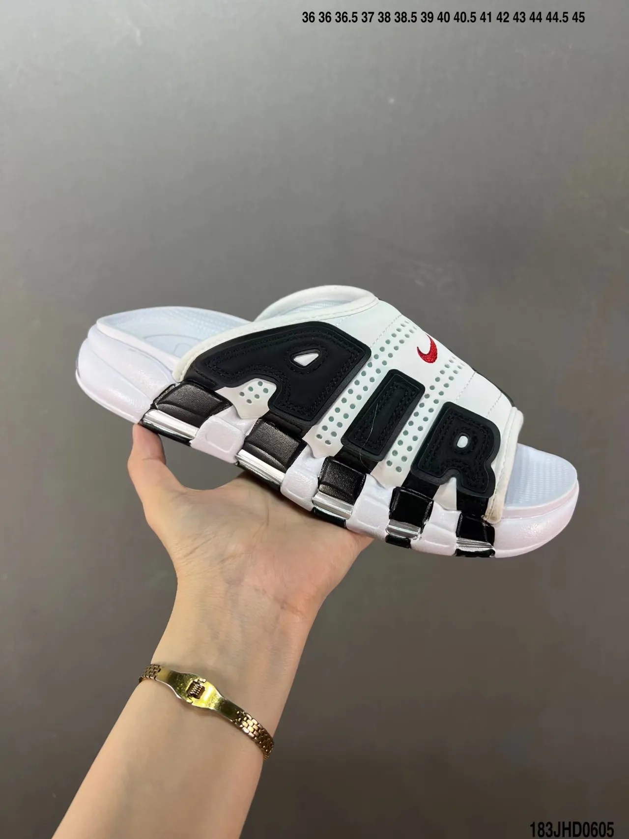 Nike Air More Uptempo Slide Red Black White Slippers 3