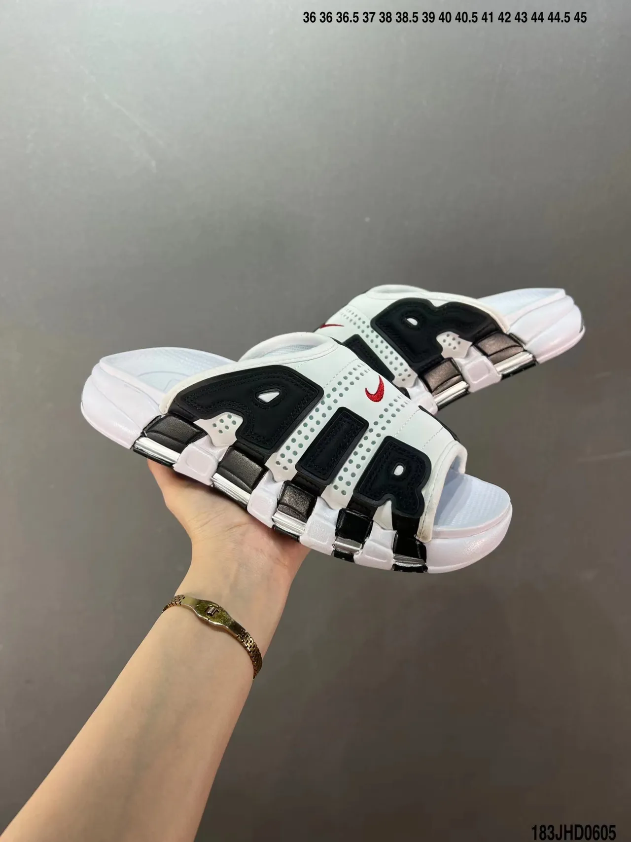 Nike Air More Uptempo Slide Red Black White Slippers 7