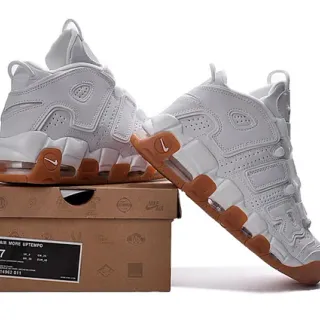 Nike Air More Uptempo White and Gum Brown Basketball Shoes