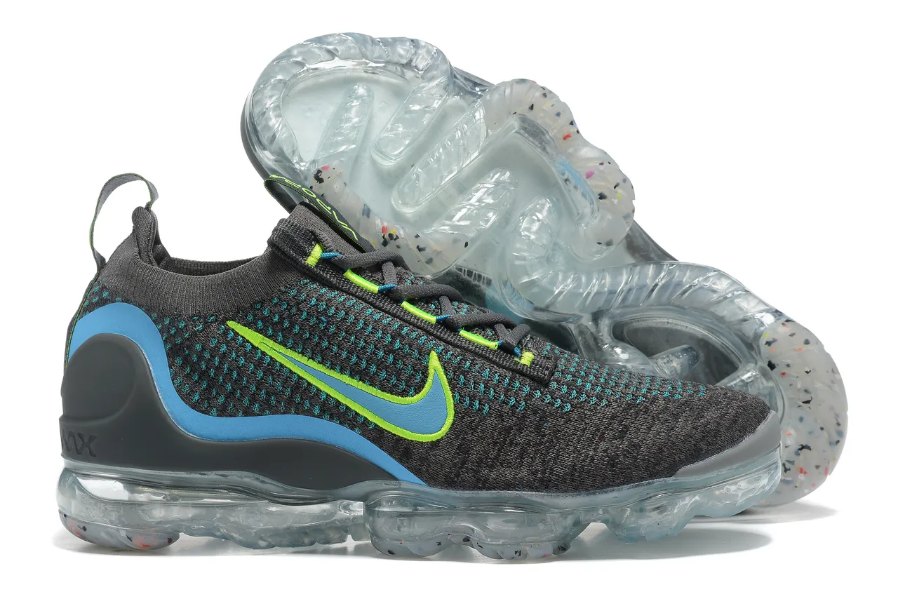 Nike Air VaporMax Flyknit Black Blue Engineered Knit Upper Visible Cushioning Sole Running Shoes 6